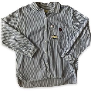 zara striped button up with patches size 13/14 girls